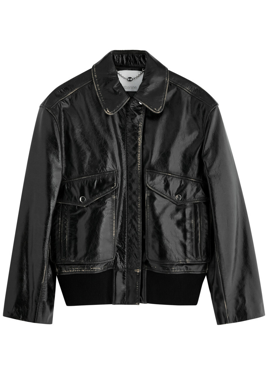 Rabanne Leather Bomber Jacket Black