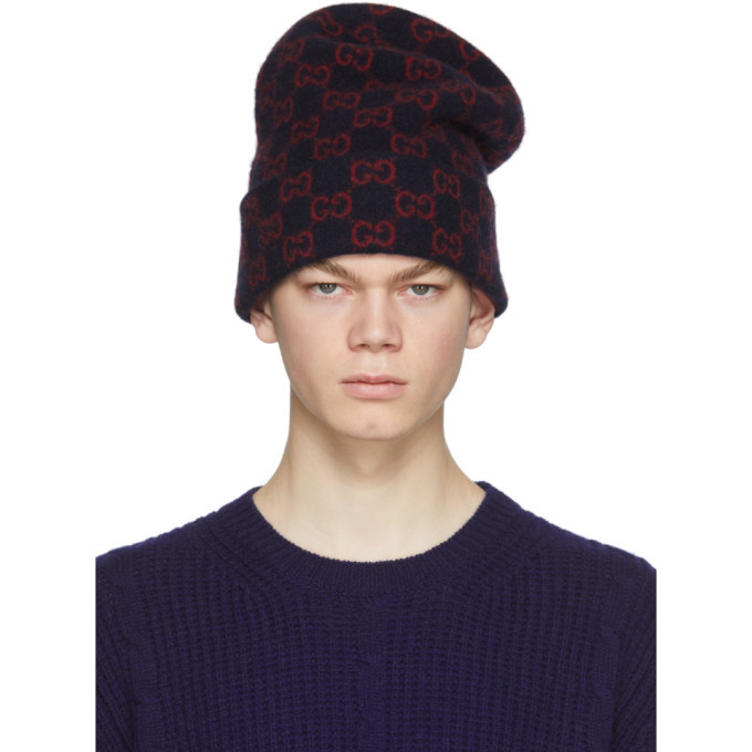 Photo: Gucci Navy Wool GG Beanie