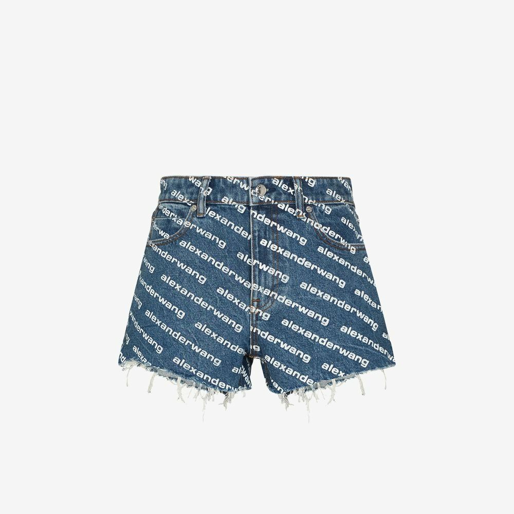 【関税・送料込み】DENIM X ALEXANDER WANG 'Bite' shorts Blue Alexander Wang Blue Bite Logo Print Denim Shorts Alexander Wang