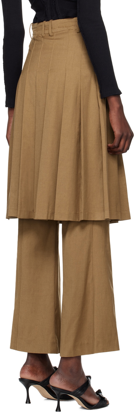 Rokh Tan Pleated Midi Skirt Trousers