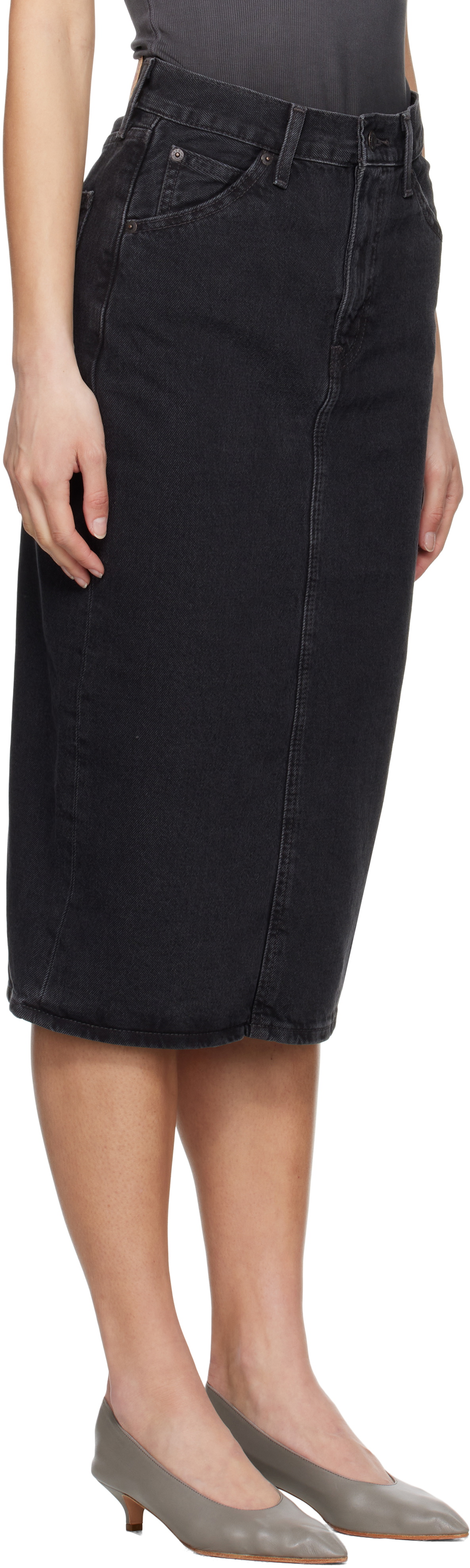Levi's Black High Rise Slit Midi Skirt