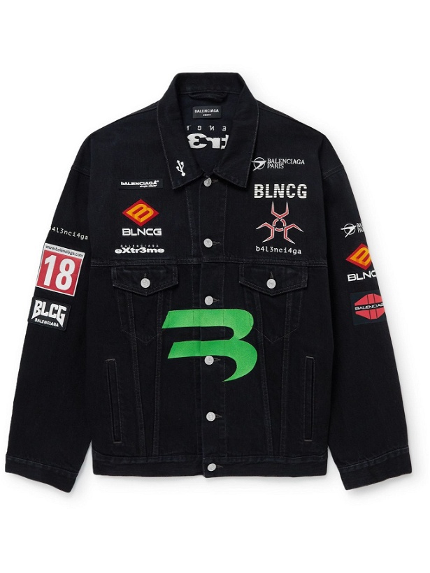 Photo: Balenciaga - Logo-Embroidered Printed Denim Trucker Jacket - Black
