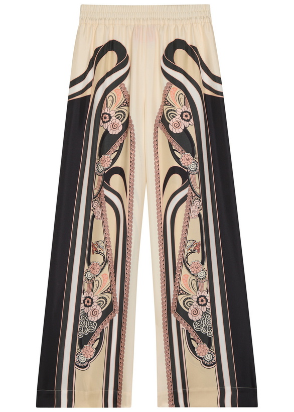 Photo: LA Double J Printed Wide-leg Silk Trousers Cream