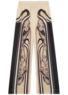 LA Double J Printed Wide-leg Silk Trousers Cream