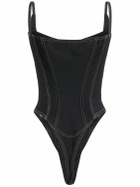 MUGLER - Denim Front Zip Corset Bodysuit