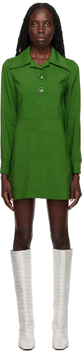 AMI Alexandre Mattiussi Green Buttoned Collar Minidress