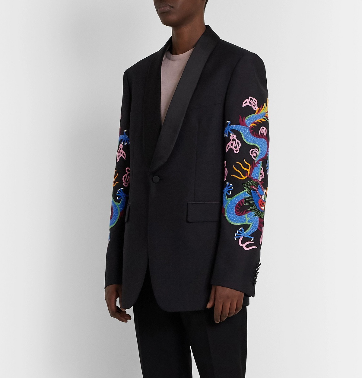 Gucci - Black Embroidered Satin-Trimmed Wool and Mohair-Blend