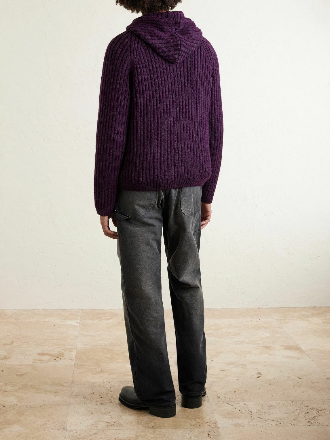 Our Legacy - Cropped Ribbed Wool Zip-Up Hoodie - Purple Our Legacy