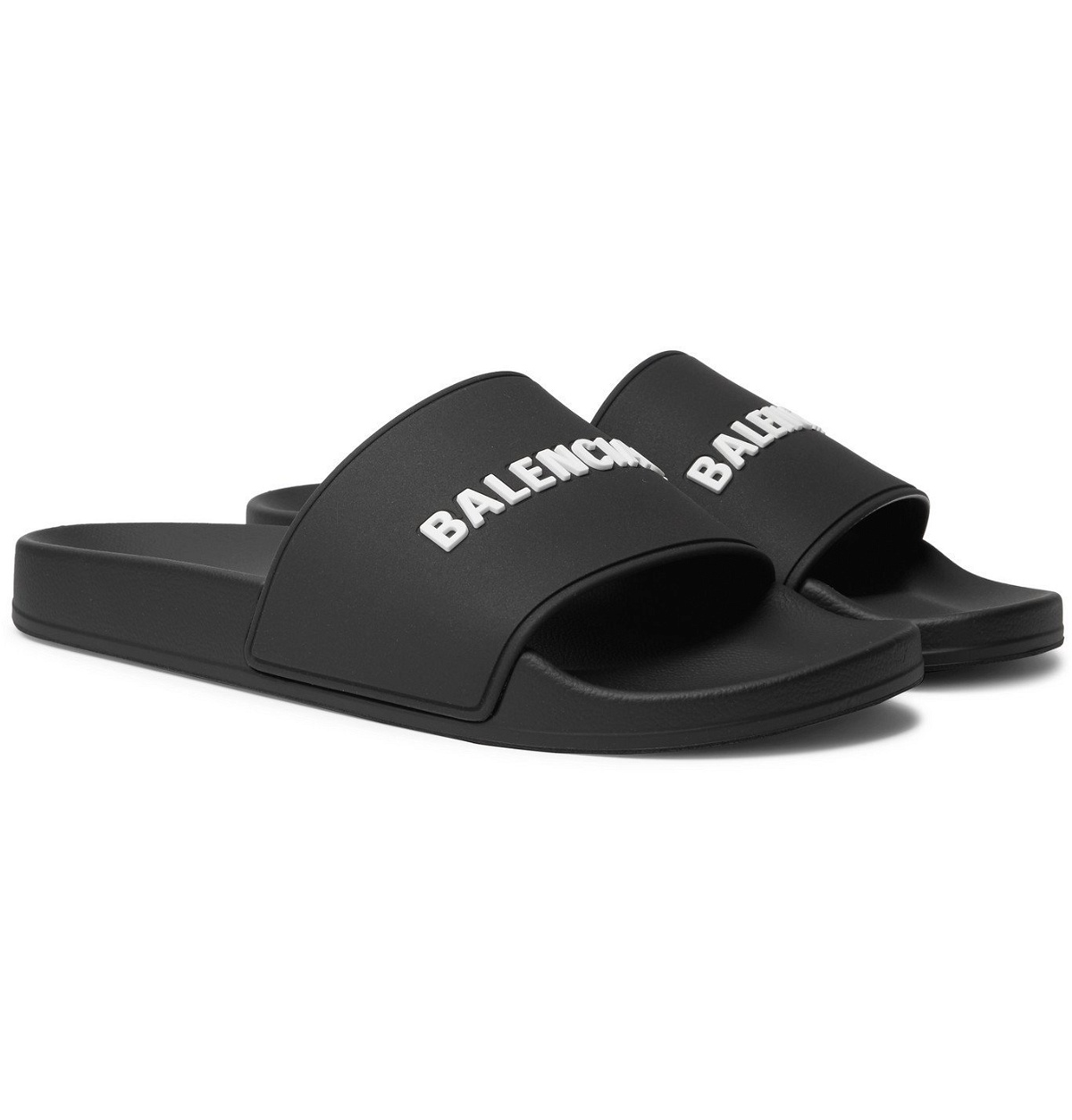 NEW Balenciaga Men039s Black Rubber Printed Logo Slides Sandals Shoes 40  E 7 US  eBay