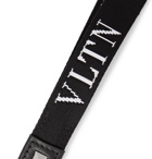 Valentino - Valentino Garavani Leather-Trimmed Logo-Jacquard Webbing Lanyard - Men - Black