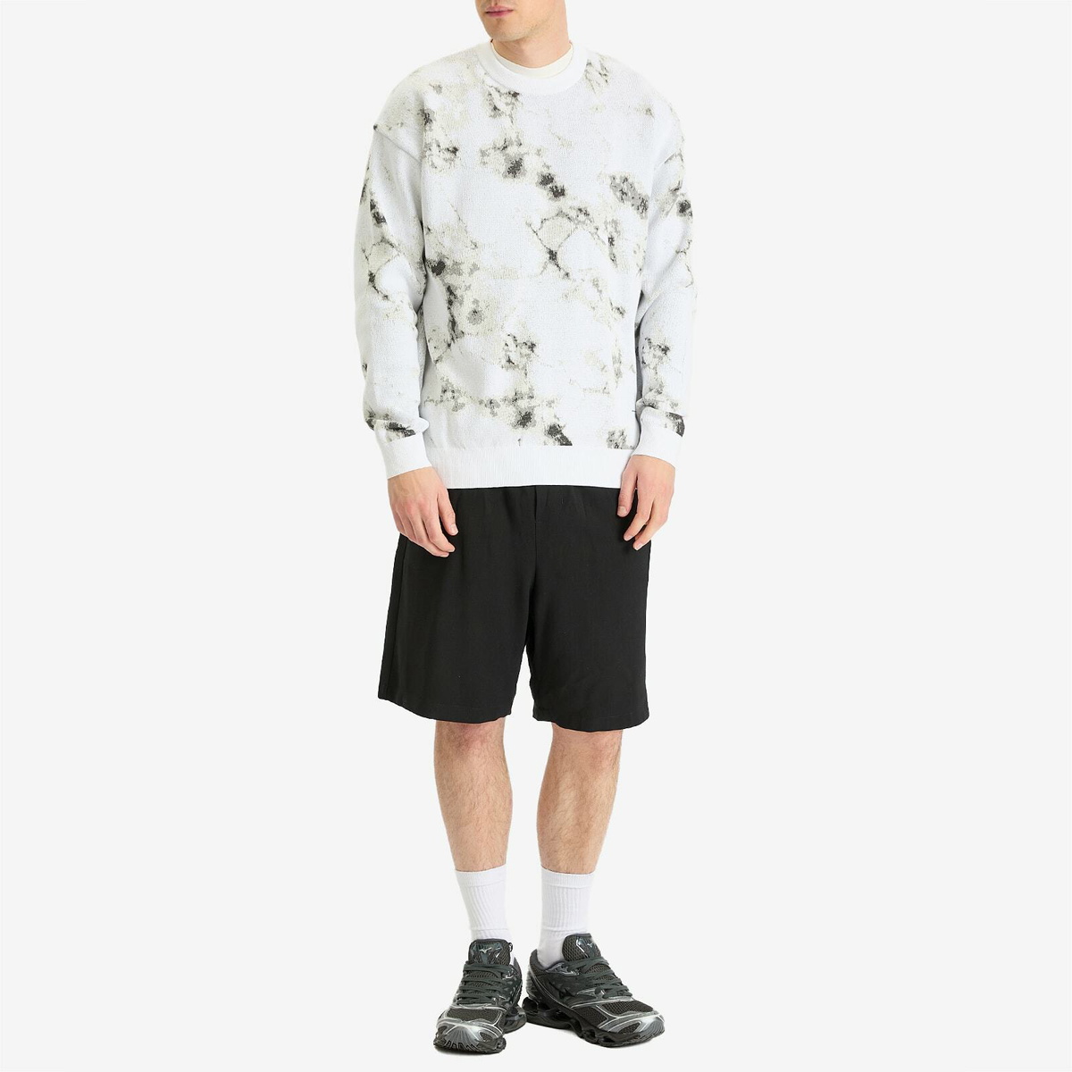 Uniform Experiment Men's Marble Jacquard Knit Sweater in White
