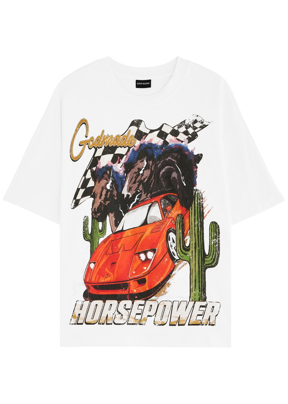 Photo: God Made Horsepower Printed Cotton T-shirt White