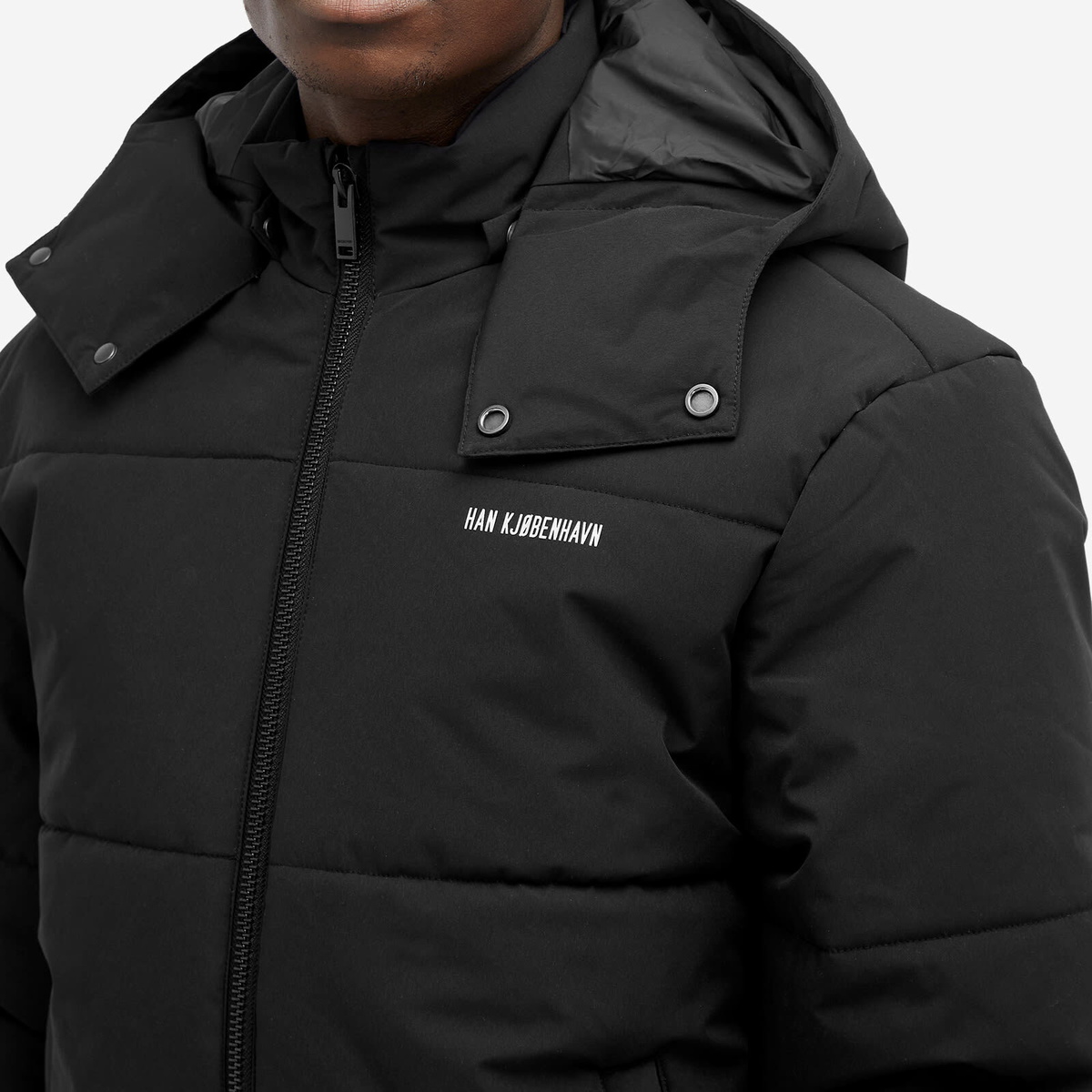 Han Kjobenhavn Men's Hooded Puffer Jacket in Black