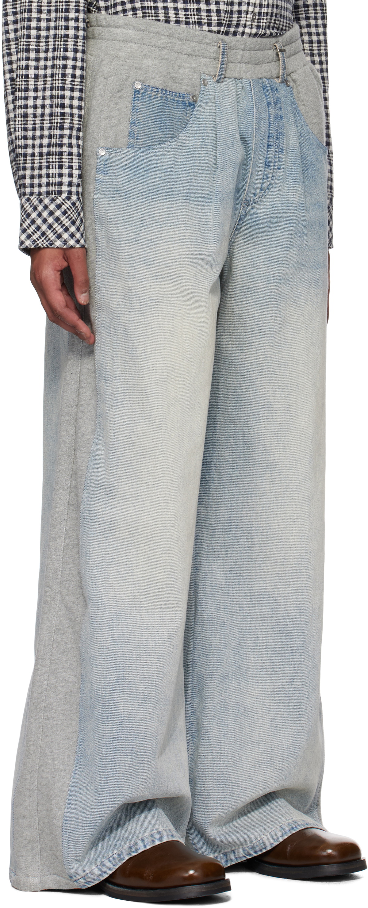 C2H4 Gray & Blue Paneled Sweat Jeans