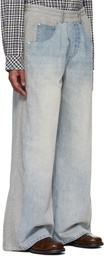 C2H4 Gray & Blue Paneled Sweat Jeans