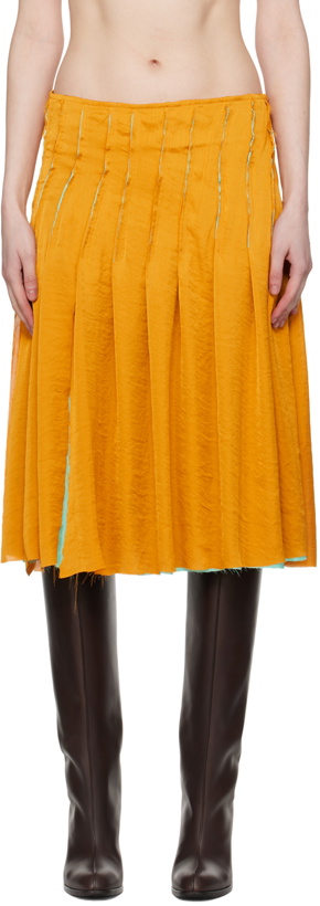 Photo: Edward Cuming Orange & Green Pleat Around Midi Skirt