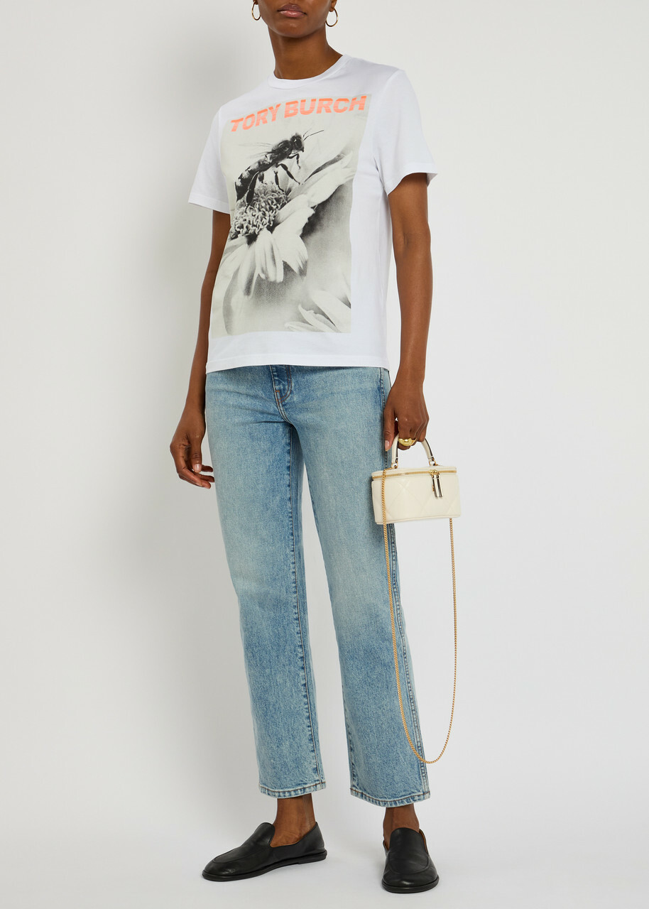 Tory Burch Printed Cotton T-shirt White And Grey