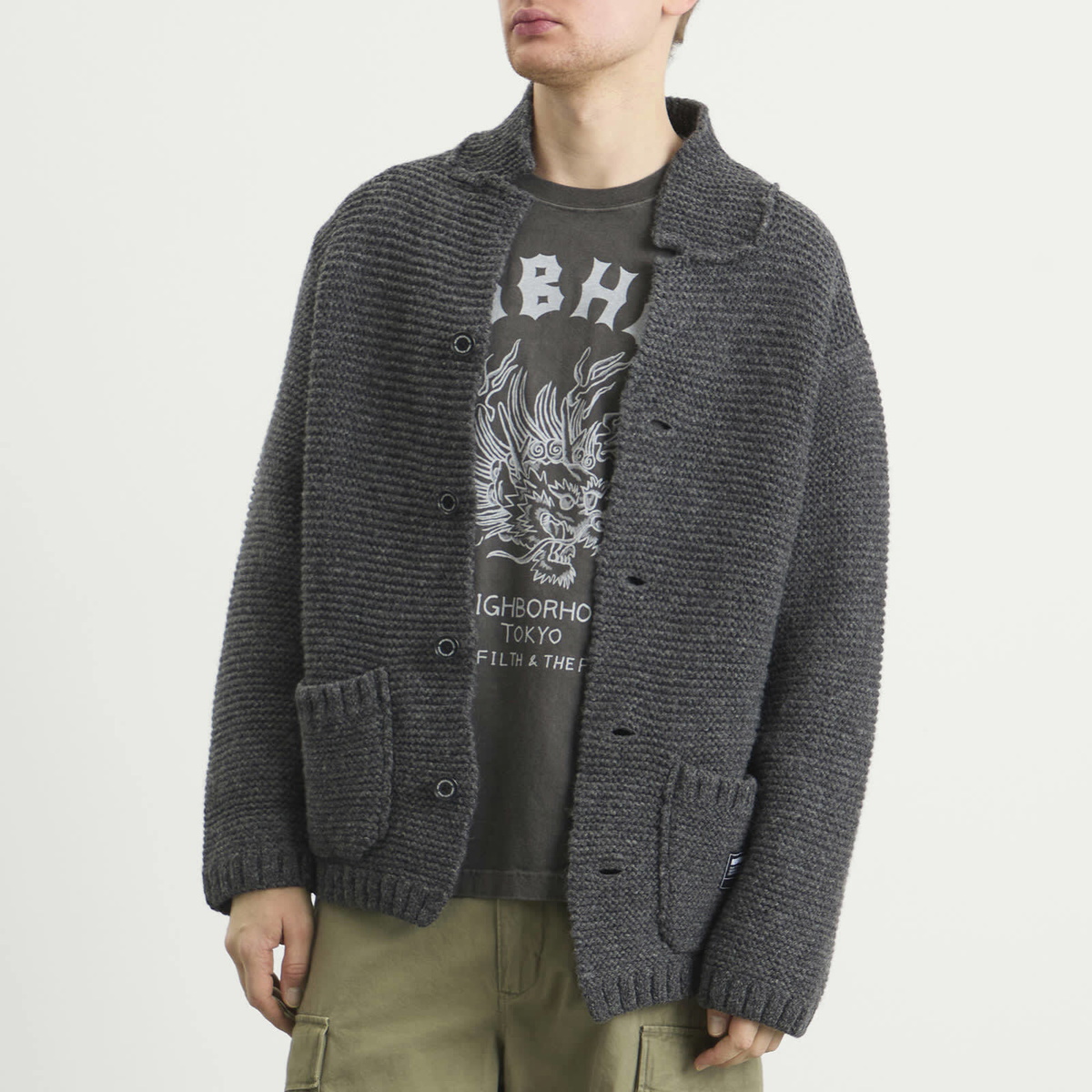 Neighborhood Men's Shetland Knit Jacket in Charcoal Neighborhood