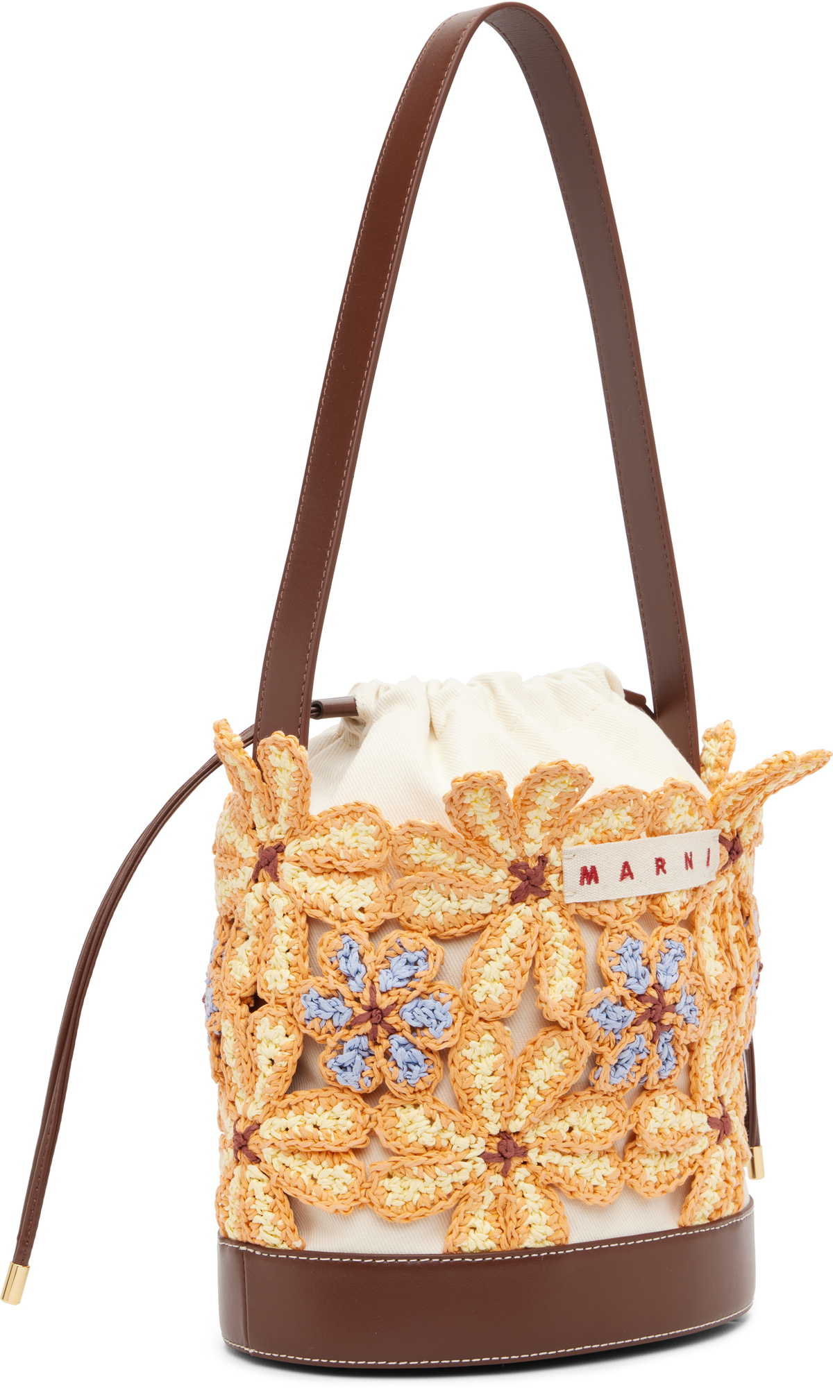 Marni Off-White & Orange Flower Bucket Bag