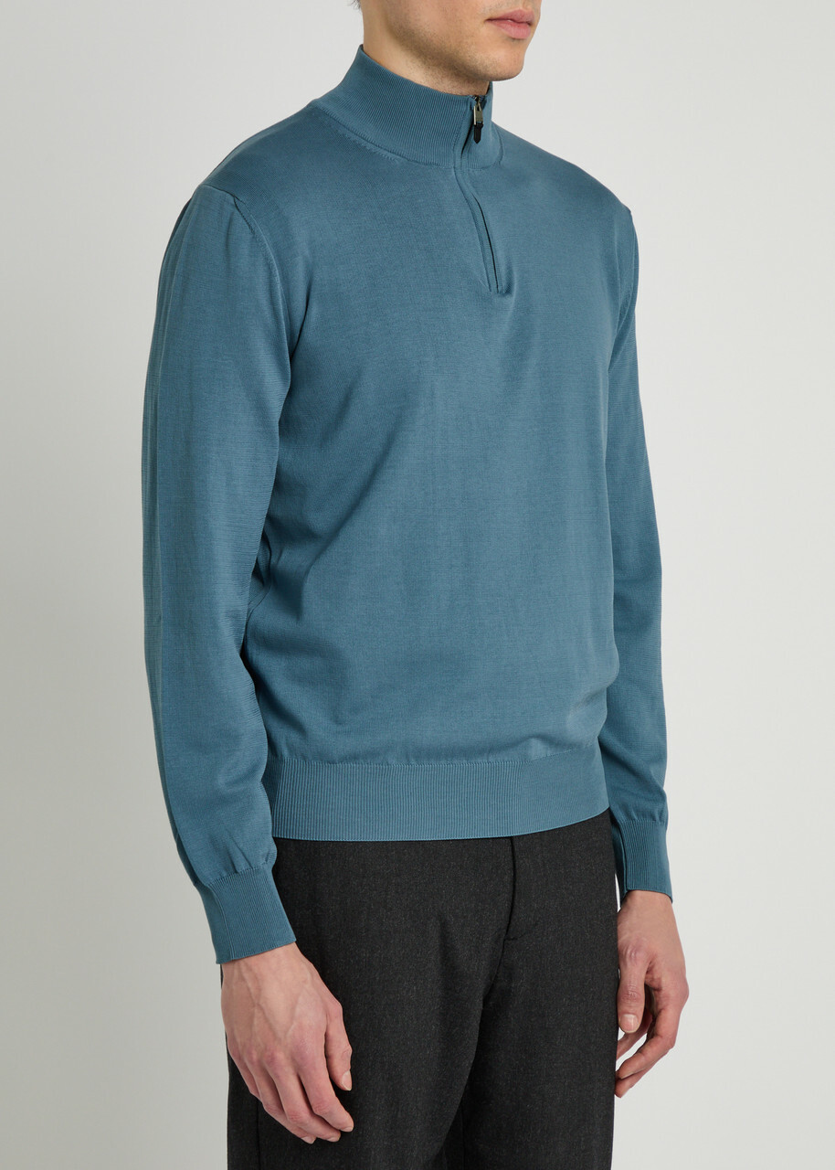 Canali Half-zip Cotton Jumper Dark Blue
