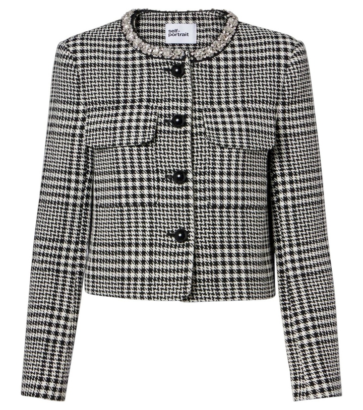 Photo: Self-Portrait Embellished houndstooth cropped jacket