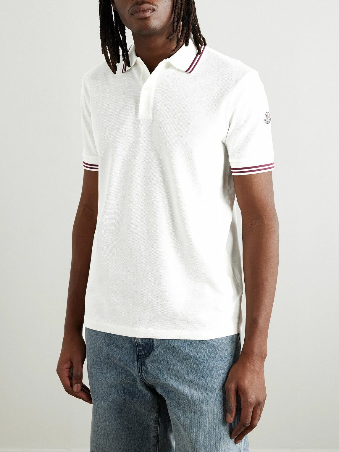 Moncler - Slim-Fit Logo-Appliquéd Cotton-Piqué Polo Shirt - White