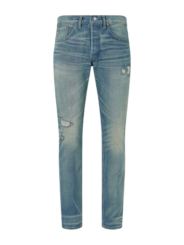 Photo: RRL - Distressed Slim-Fit Jeans - Blue