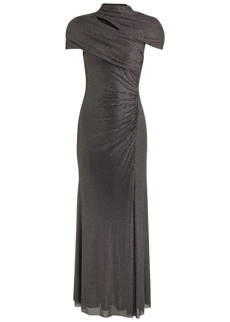 Self-portrait Crystal-embellished Stretch-tulle Maxi Dress Grey