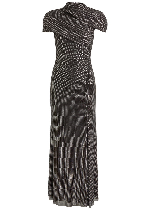 Photo: Self-portrait Crystal-embellished Stretch-tulle Maxi Dress Grey