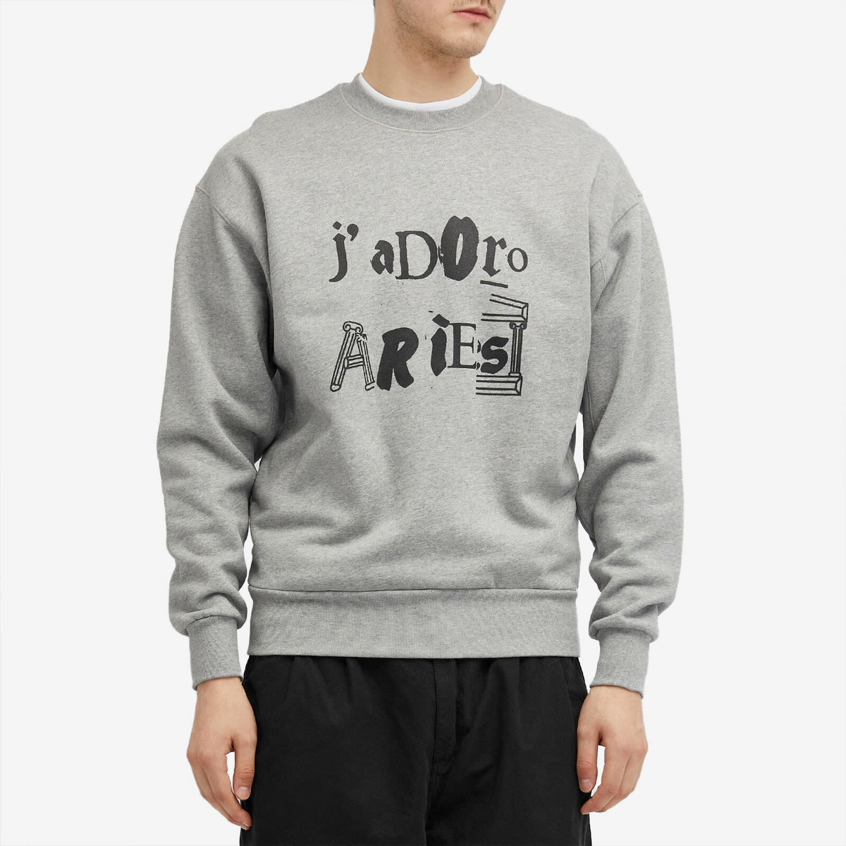 Aries Men's J'Adoro Ransom Crew Sweatshirt in Grey Marl