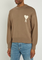Ami Paris Logo-intarsia Wool and Cotton-blend Jumper Beige