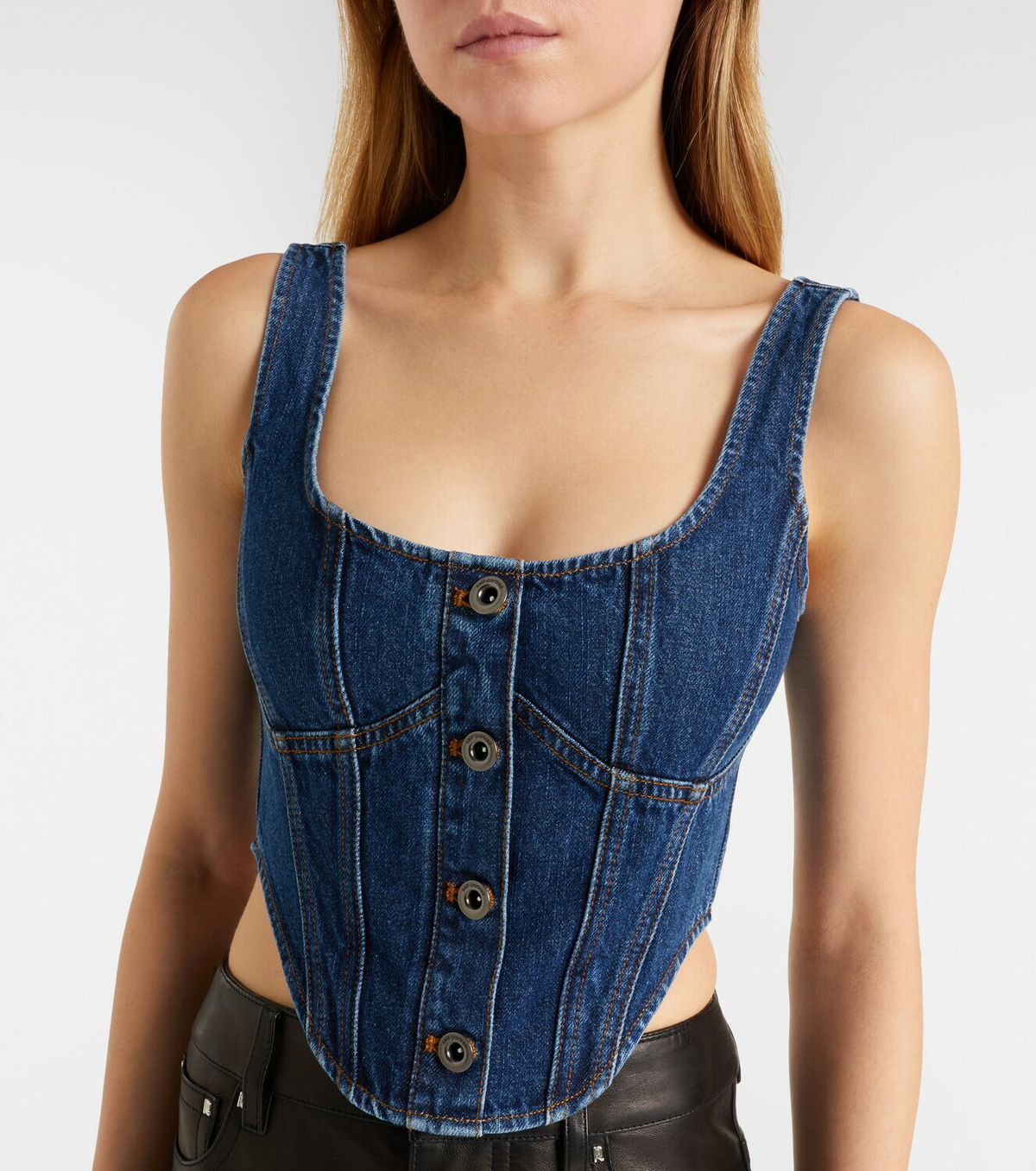 Self-Portrait Embellished denim crop top