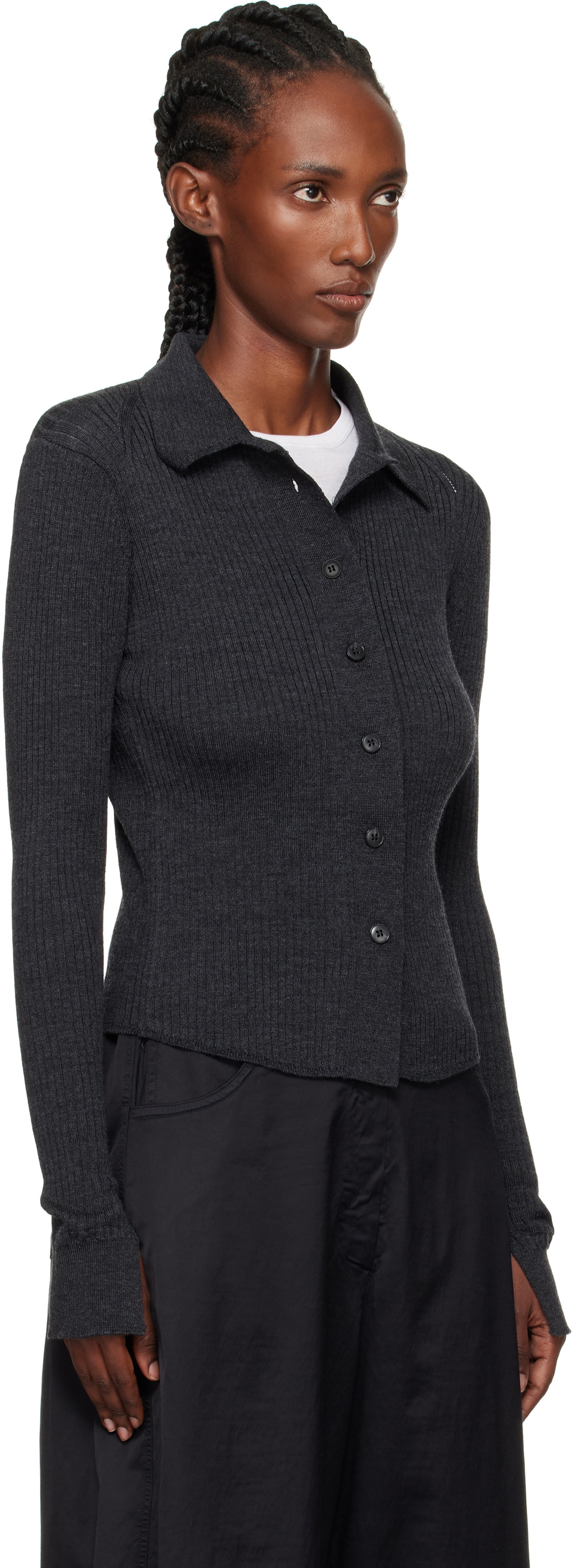 mfpen Gray Knitted Rib Cardigan