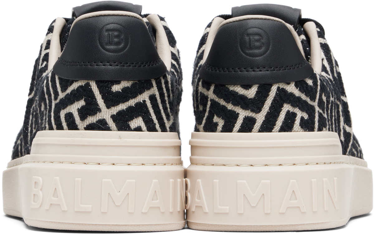 Balmain Black & Off-White Monogram Jacquard B-Court Sneakers