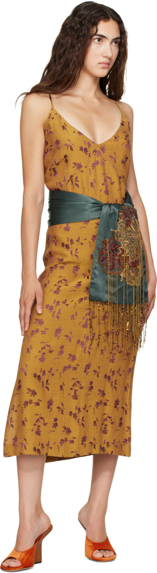 Dries Van Noten Khaki Silk Scarf
