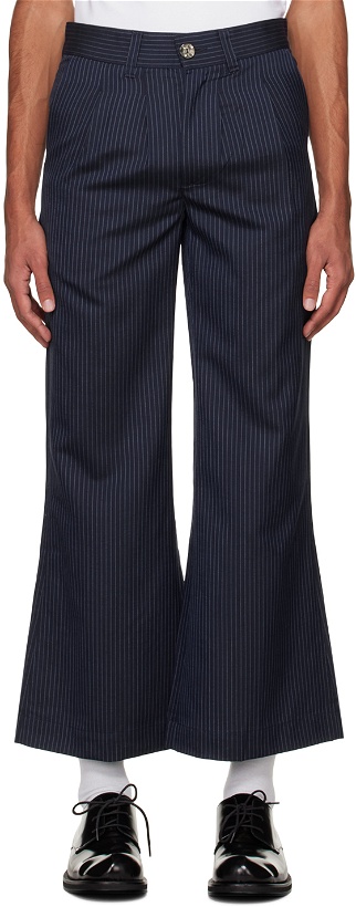 Photo: Glass Cypress Navy Pinstripe Trousers