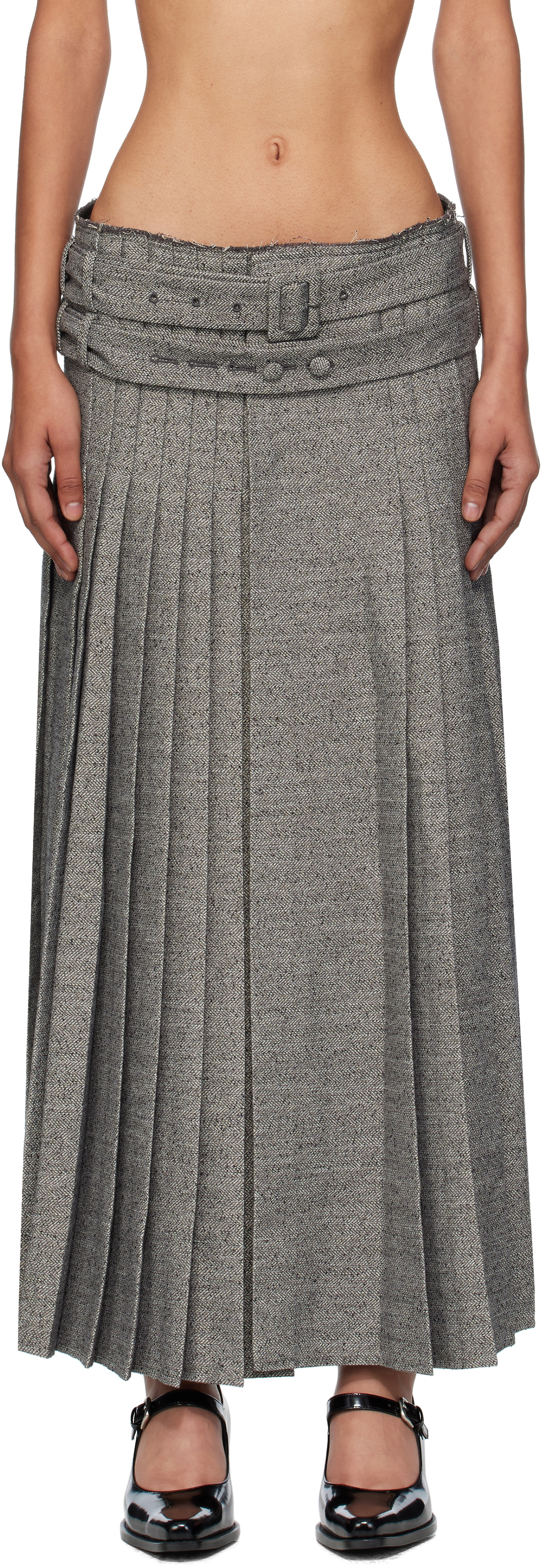 OPEN YY Gray Crinkled Gather Miniskirt OPEN YY