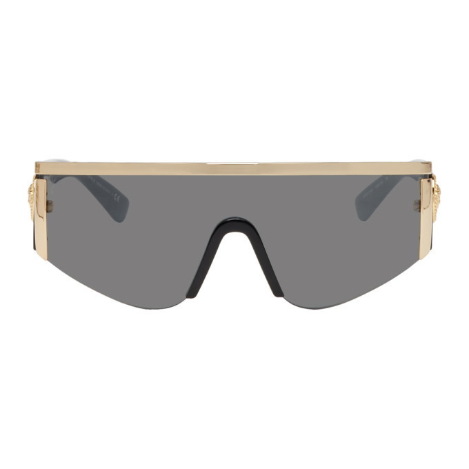 Versace] Black and Gold Shield Oversized Sunglasses Versace Men main image 3