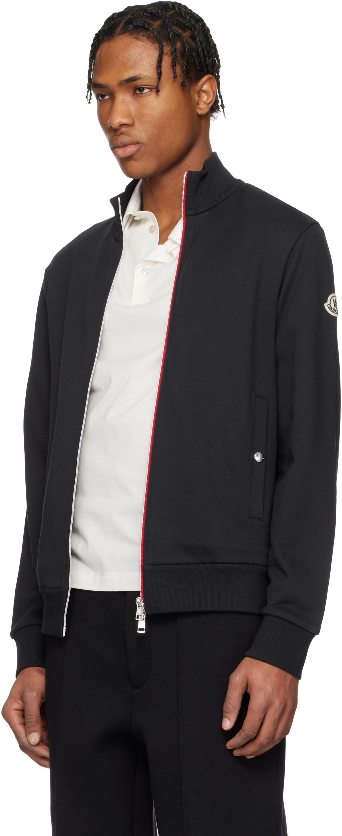 Moncler Navy Tricolor-Trimmed Cotton Zip-Up Sweatshirt Moncler