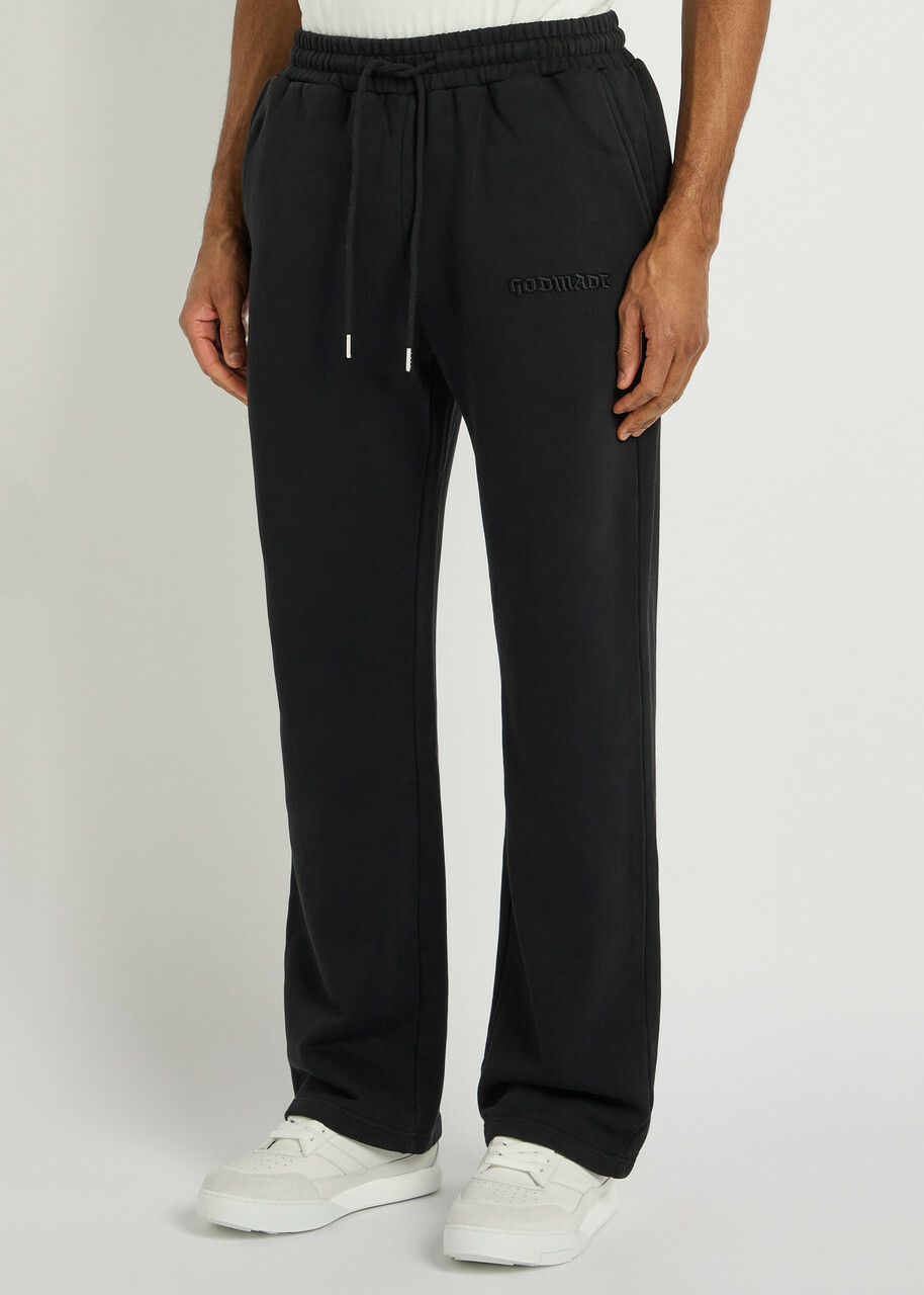 God Made Signature Logo Straight-leg Cotton Sweatpants Black