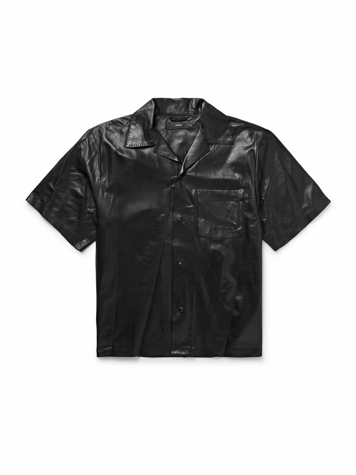 AMIRI - Camp-Collar Logo-Embossed Leather Shirt - Black Amiri