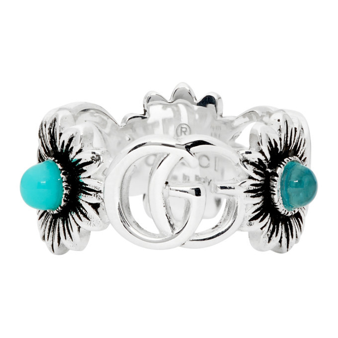 Gucci Silver Interlocking G Flower Marmont Ring Gucci
