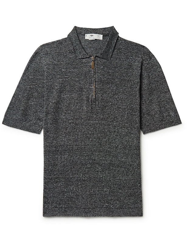 Photo: Inis Meáin - Linen and Cotton-Blend Half-Zip Polo Shirt - Gray