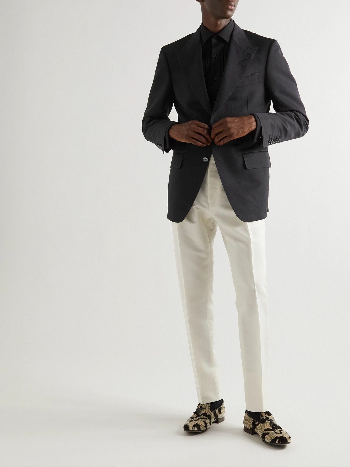 TOM FORD - Tapered Pleated Cotton and Silk-Blend Suit Trousers - Neutrals  TOM FORD