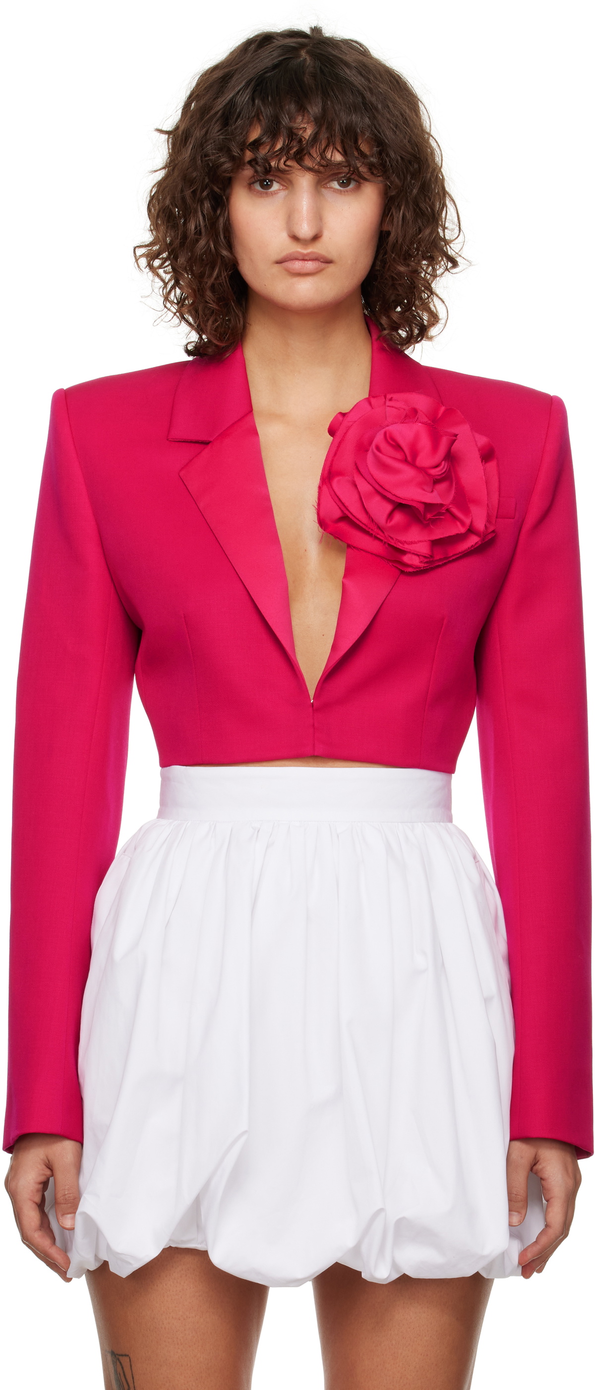 AREA Pink Flower Corsage Cropped Blazer