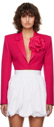 AREA Pink Flower Corsage Cropped Blazer