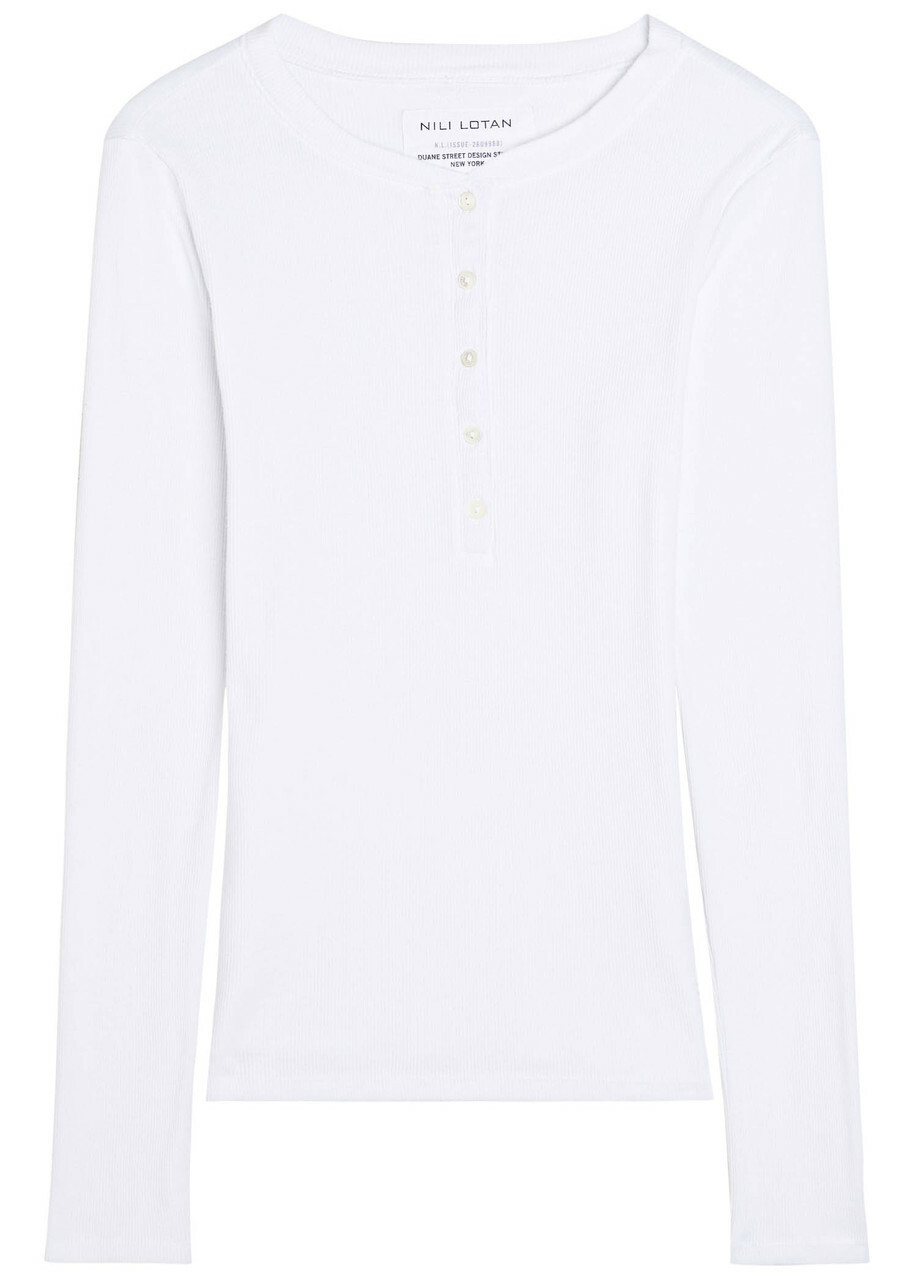 Nili Lotan Jordan Henley Ribbed Cotton top White