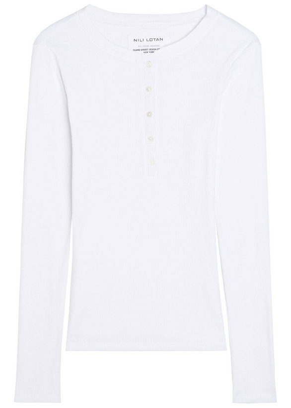 Photo: Nili Lotan Jordan Henley Ribbed Cotton top White
