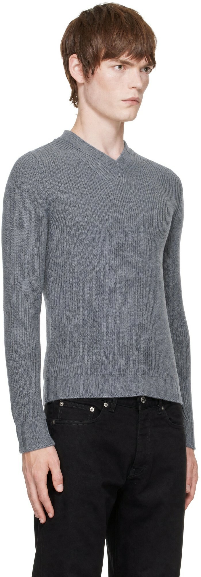 Carter Young Gray Wool Lounger V-Neck Sweater
