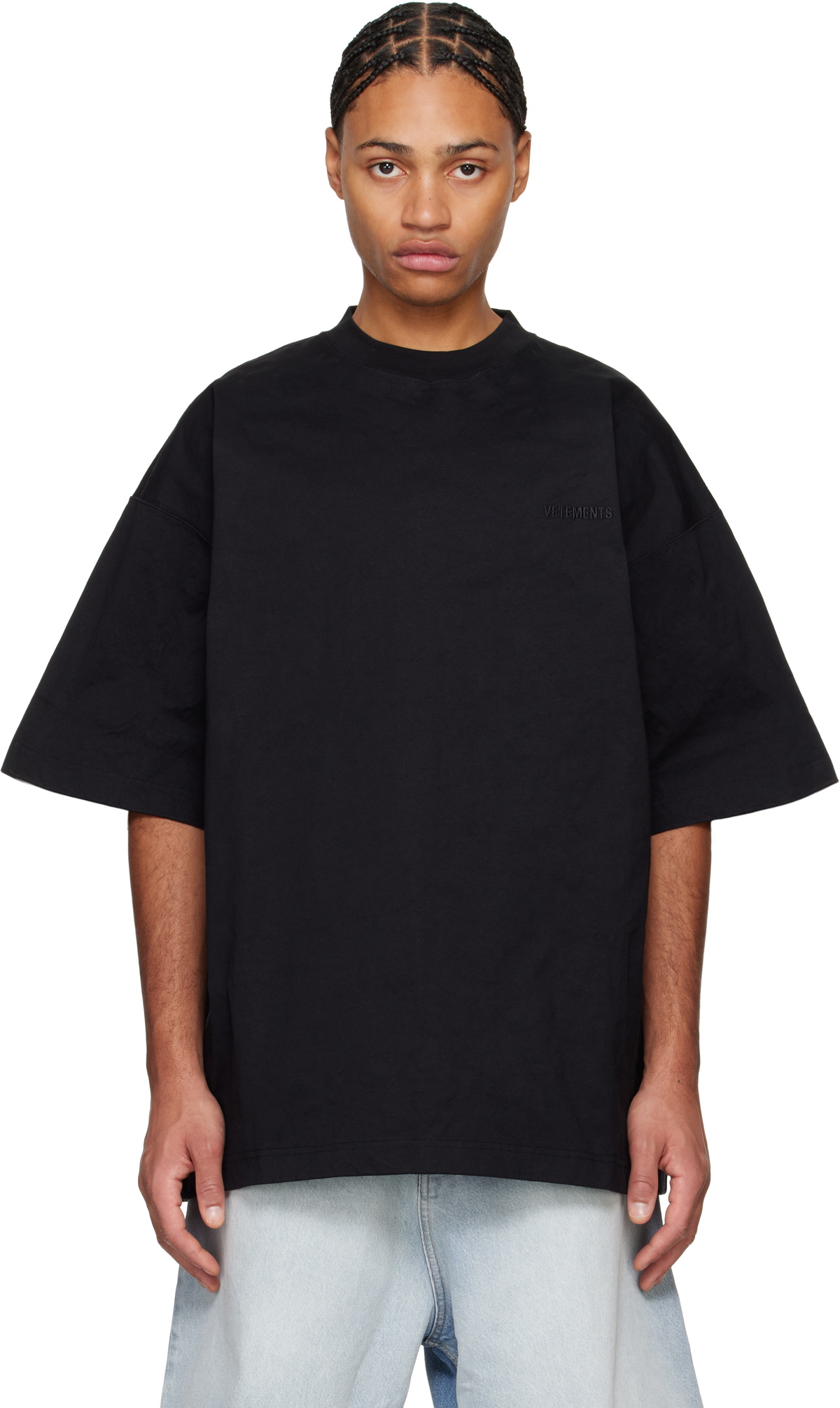 VETEMENTS Black Metalized Wrinkled 'Your Basic' T-shirt Vetements